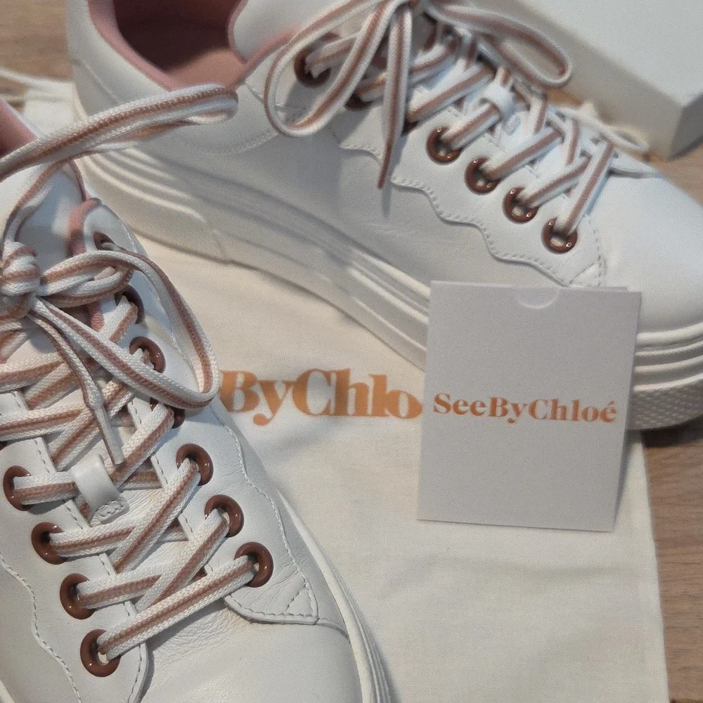 See By Chloe Essie pink/white leather Sneakers Sz 39 - Picture 14 of 14